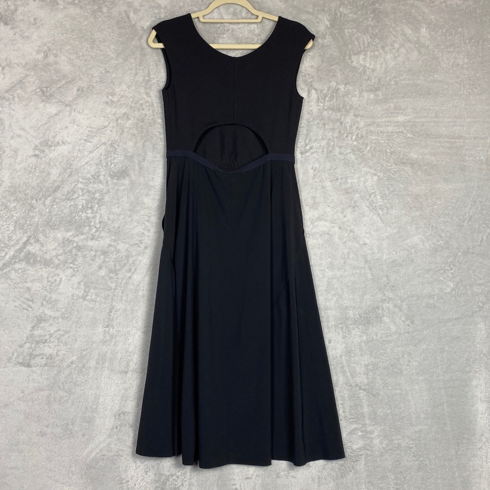 Athleta Ryder Dress Black Ribbed Midi Back Cutout Pockets Sleeveless Medium P